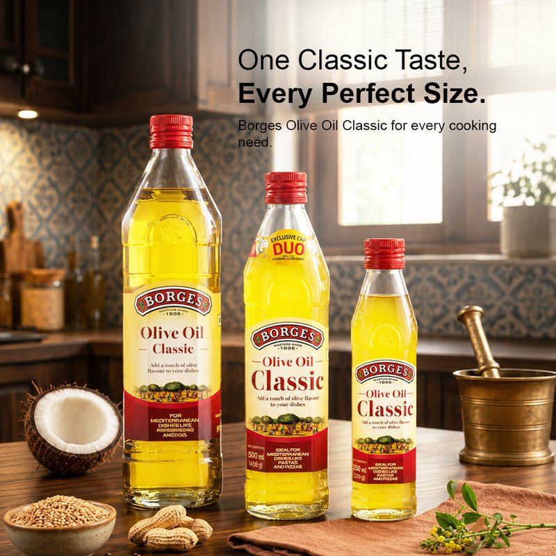 Borges Classic Olive Oil | Versatile Olive Oil for Everyday Cooking | Smooth & Mild Flavour | Ideal for Frying, Sautéing, Roasting & Grilling | PET Bottle