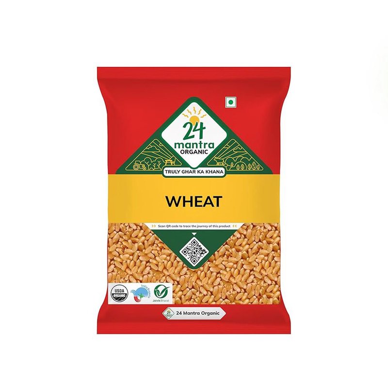 24 Mantra Organic Whole Wheat 1kg | 100% Certified Organic Wheat Grains | Chemical-Free | High in Fiber | Premium Quality