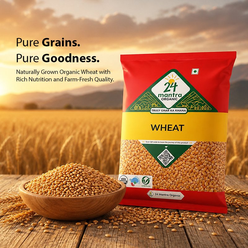 24 Mantra Organic Whole Wheat 1kg | 100% Certified Organic Wheat Grains | Chemical-Free | High in Fiber | Premium Quality
