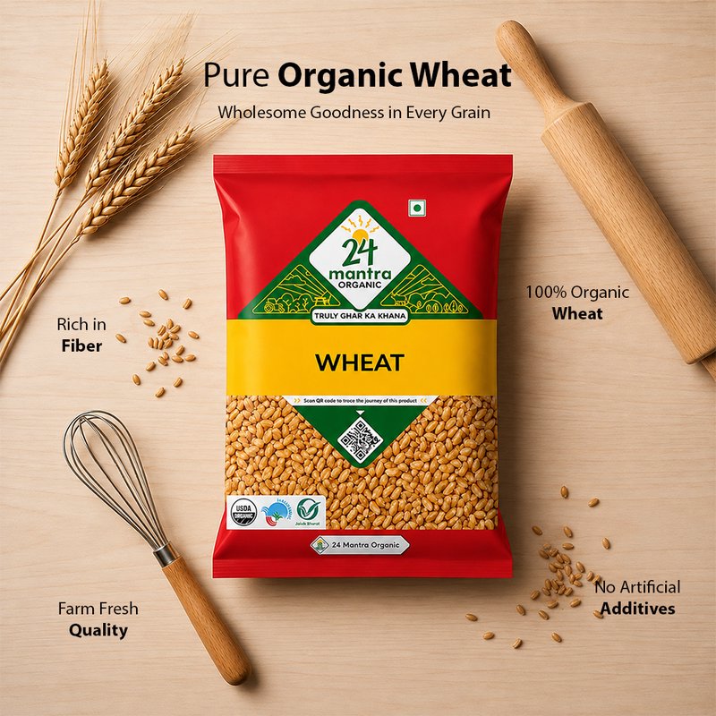 24 Mantra Organic Whole Wheat 1kg | 100% Certified Organic Wheat Grains | Chemical-Free | High in Fiber | Premium Quality