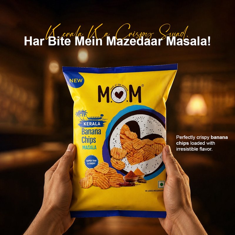 MOM Masala Banana Chips 75g | Very Thin & Crunchy Kerala Banana Chips | Spicy Indian Masala Flavoured | No Artificial Flavours | Zero Trans Fat