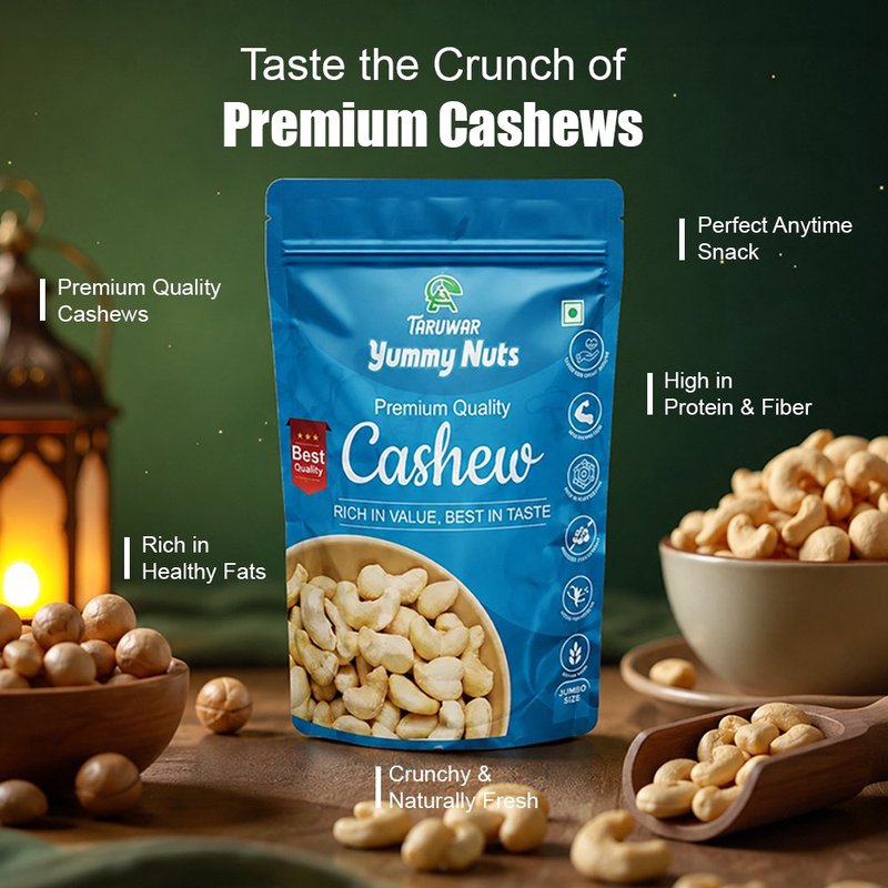 Taruwar Premium W180 Cashew Nuts 250g | Jumbo Whole Kaju (Non-Broken) | Crunchy & Creamy Cashews | Protein Rich Dry Fruits | Healthy Snacking Nuts | Premium Quality Kaju for Energy, Nutrition, Weight Management & Everyday Use thumbnail 3