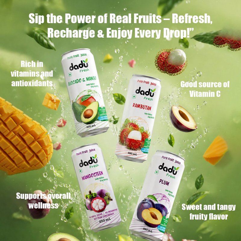 Dadu Fresh Avocado & Mango, Plum, Mangosteen & Rambutan Juice Combo | 4 Cans Combo | Exotic Superfruit Healthy Drink | 100% Natural Fruit Juice | No Added Sugar & No Preservatives | Antioxidant Rich Refreshing Beverage for Daily Wellness thumbnail 3