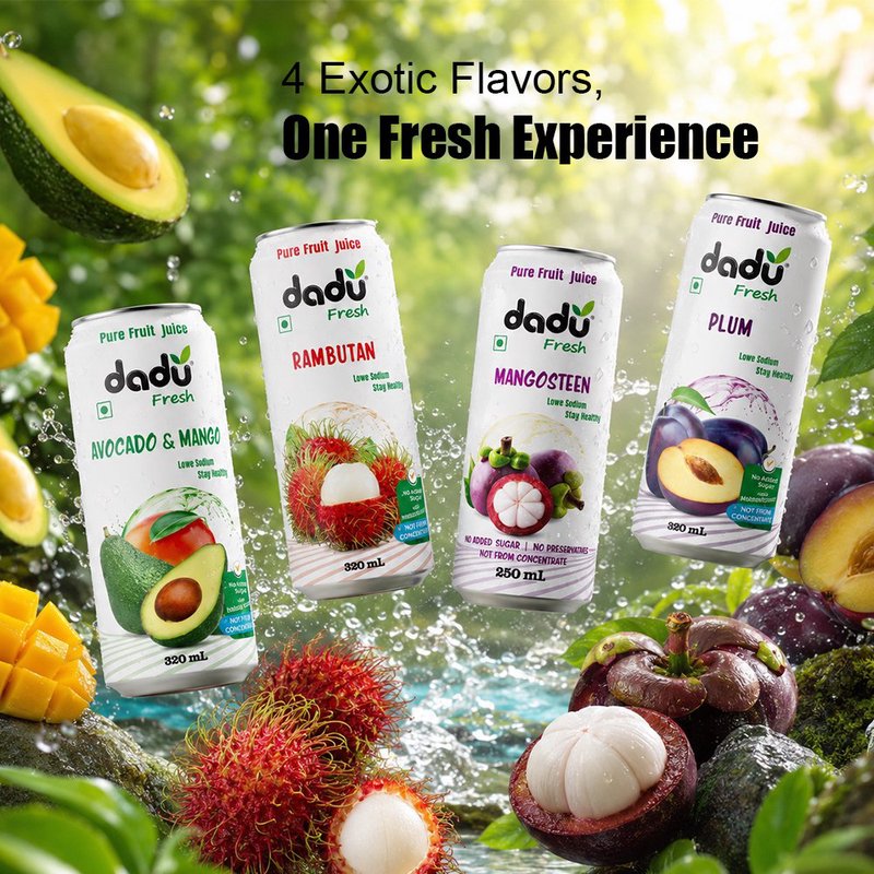 Dadu Fresh Avocado & Mango, Plum, Mangosteen & Rambutan Juice Combo | 4 Cans Combo | Exotic Superfruit Healthy Drink | 100% Natural Fruit Juice | No Added Sugar & No Preservatives | Antioxidant Rich Refreshing Beverage for Daily Wellness thumbnail 4