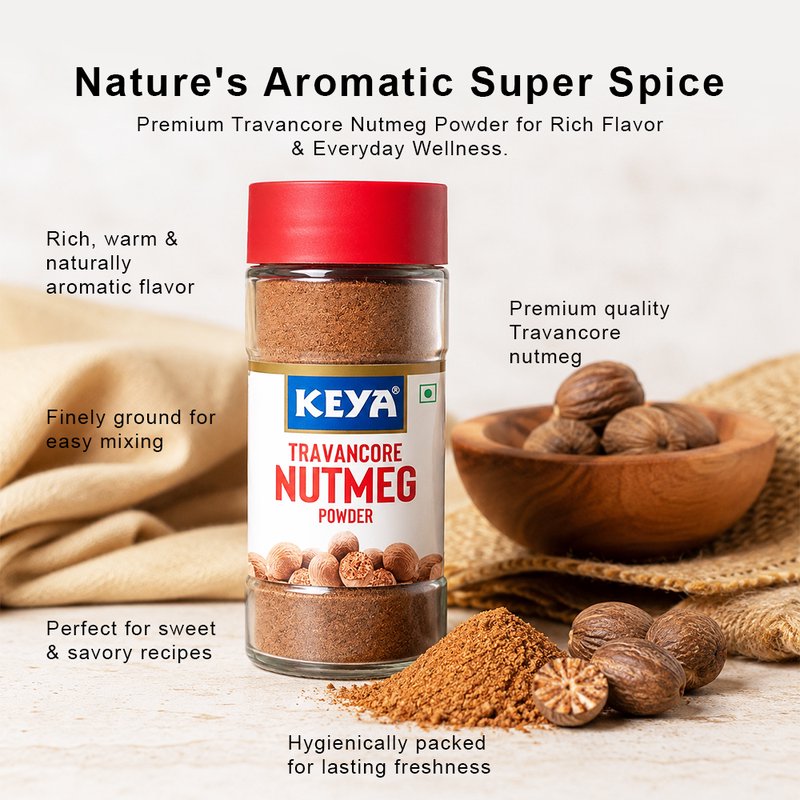 Keya Nutmeg Powder (Jaiphal Powder) | 100% Pure & Aromatic Spice | Finely Ground for Baking, Desserts, Beverages & Indian Cooking