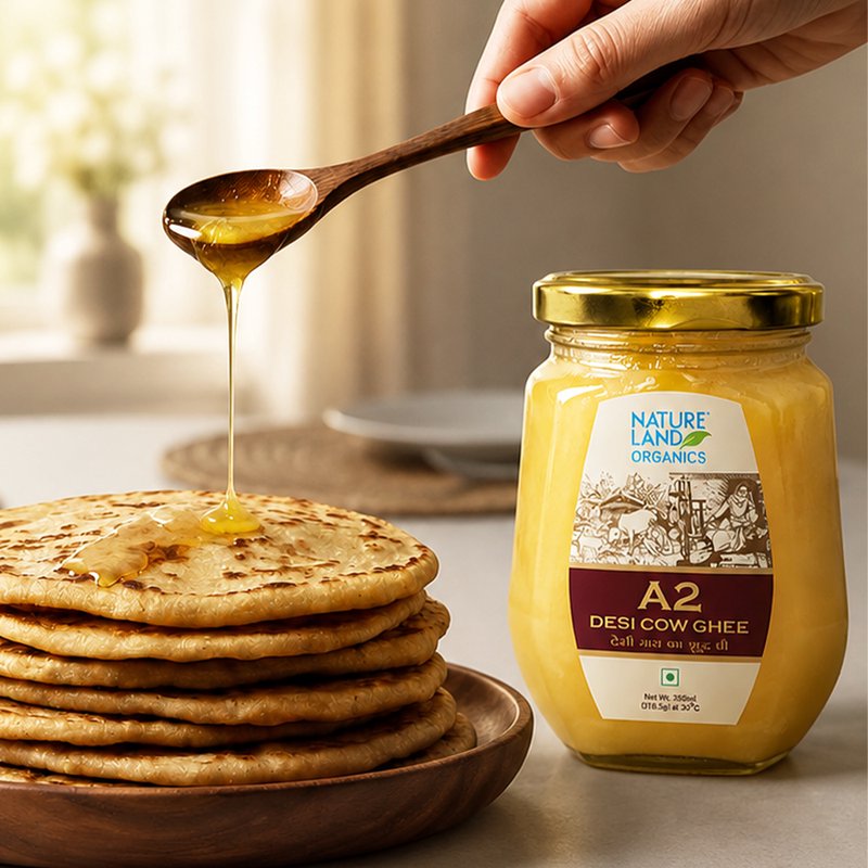 Natureland Organics A2 Cow Ghee 350ml | Premium Organic A2 Bilona Ghee | Rich Aroma & Natural Goodness | Ideal for Cooking, Tadka & Everyday Meals