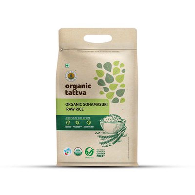 Organic Tattva Sonamasuri Raw Rice | Premium Organic White Sonamasuri Rice | Lightweight Rice | Everyday Cooking Rice