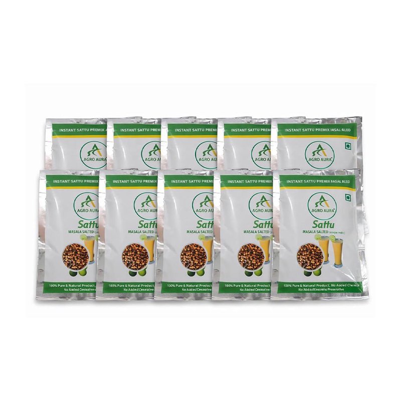 Agro Aura Sattu Masala Salted Premix Sachets | Instant Energy Drink Mix | High Protein & Fibre | Traditional Bihar Style Beverage | Pack of 10