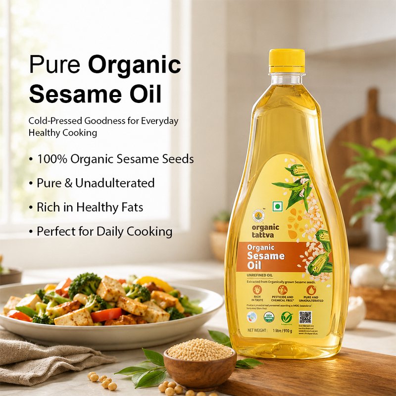 Organic Tattva Sesame Oil | Pure Til Oil | Cold Pressed Edible Oil | Natural Cooking Oil for Everyday Use