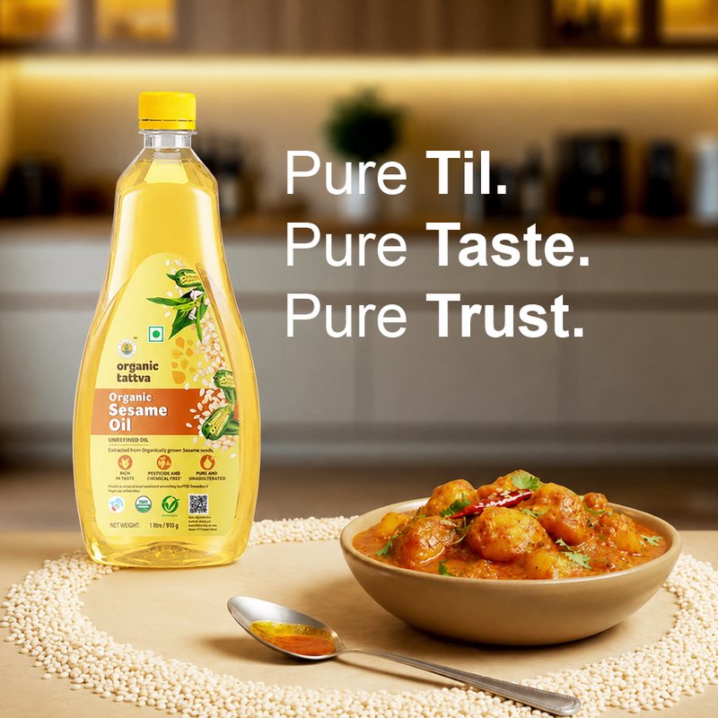 Organic Tattva Sesame Oil | Pure Til Oil | Cold Pressed Edible Oil | Natural Cooking Oil for Everyday Use