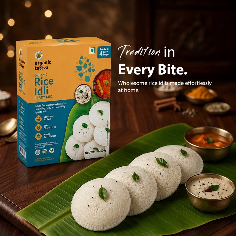 Organic Tattva Rice Idli Ready Mix | Instant Rice Idli Premix | Soft and Fluffy South Indian Breakfast Mix