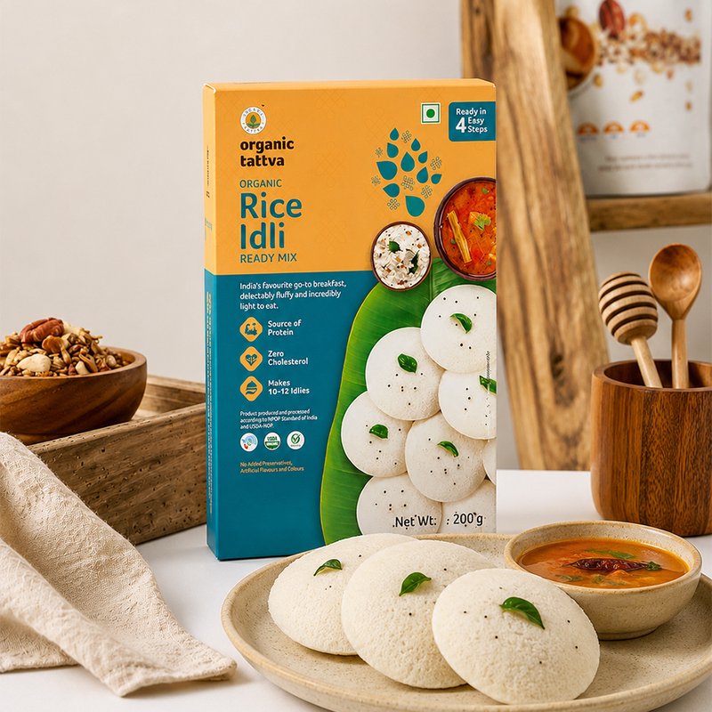 Organic Tattva Rice Idli Ready Mix | Instant Rice Idli Premix | Soft and Fluffy South Indian Breakfast Mix