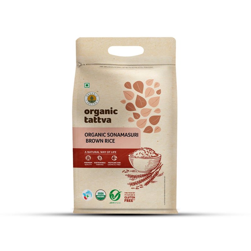 Organic Tattva Sonamasuri Brown Rice | Superior Quality Brown Rice | Whole Grain Rice | Fiber Content Brown Rice for Everyday Meals