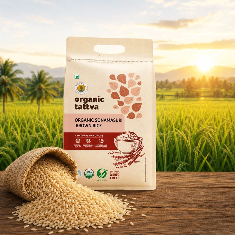 Organic Tattva Sonamasuri Brown Rice | Superior Quality Brown Rice | Whole Grain Rice | Fiber Content Brown Rice for Everyday Meals