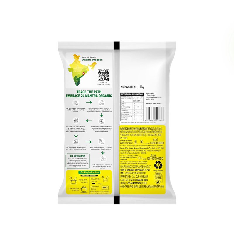 24 Mantra Organic Sonamasuri White Rice | Premium Organic White Rice | Naturally Aromatic & Lightweight | Ideal for Daily Meals, Biryani & South Indian Recipes | No Artificial Additives
