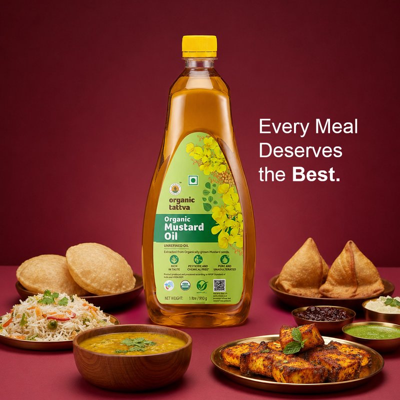 Organic Tattva Mustard Oil | Pure Kachi Ghani Mustard Oil | Cold Pressed Edible Oil | Cooking Oil for Everyday Cooking Purposes