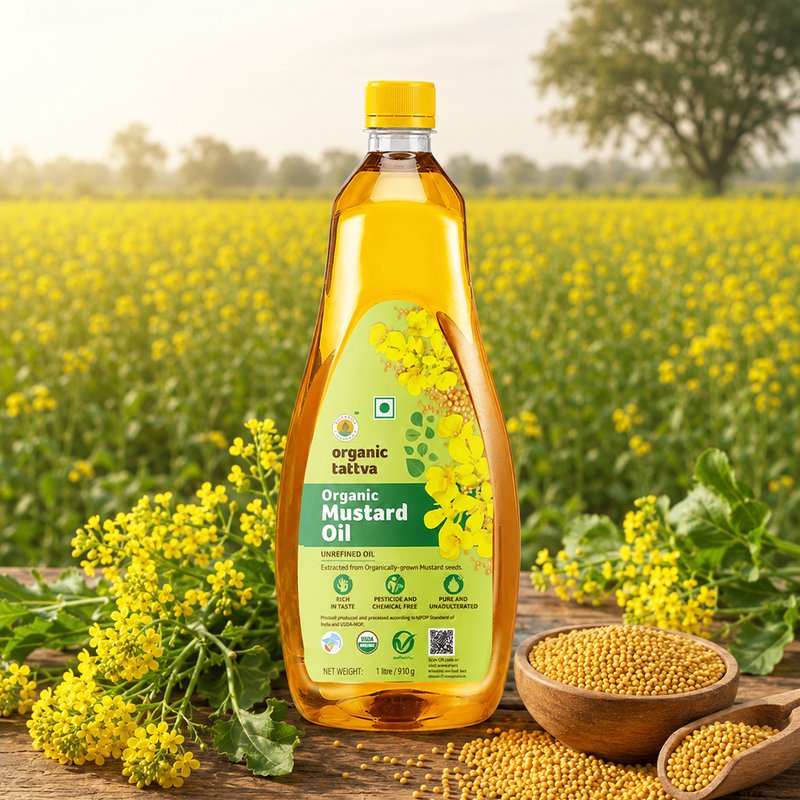 Organic Tattva Mustard Oil | Pure Kachi Ghani Mustard Oil | Cold Pressed Edible Oil | Cooking Oil for Everyday Cooking Purposes