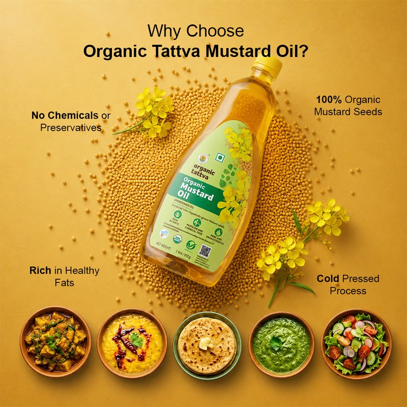 Organic Tattva Mustard Oil | Pure Kachi Ghani Mustard Oil | Cold Pressed Edible Oil | Cooking Oil for Everyday Cooking Purposes