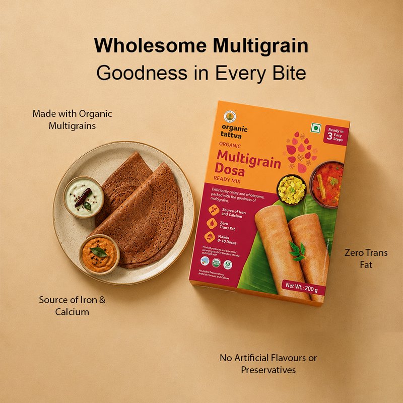 Organic Tattva Multigrain Dosa Ready Mix | Instant Multigrain Dosa Premix | Wholesome South Indian Breakfast Mix