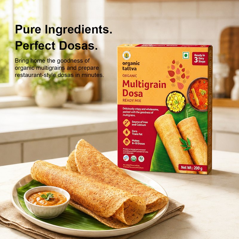 Organic Tattva Multigrain Dosa Ready Mix | Instant Multigrain Dosa Premix | Wholesome South Indian Breakfast Mix
