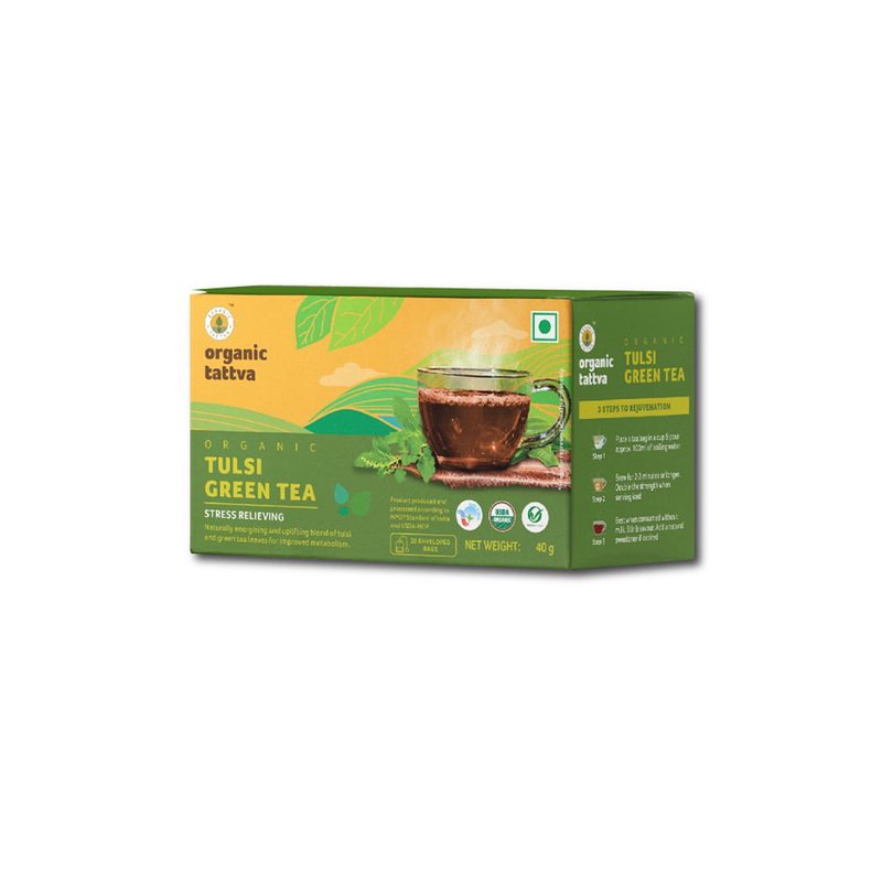 Organic Tattva Tulsi Green Tea | 20 Tea Bags | Green Tea with Tulsi | Antioxidant-Rich Wellness Tea