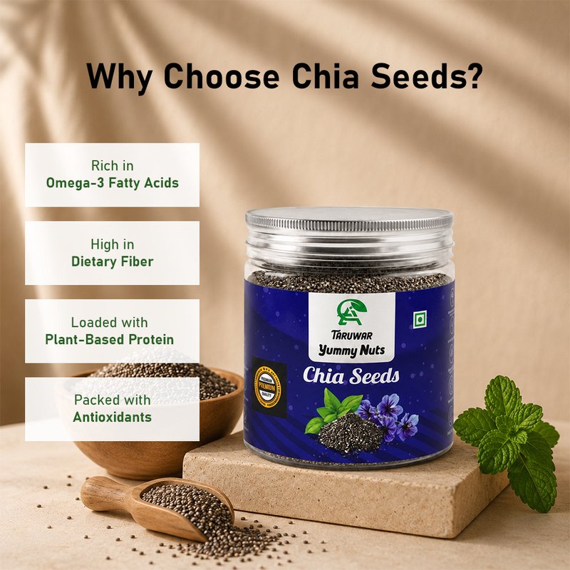 Taruwar Premium Chia Seeds 250g Pouch | Fiber, Protein & Omega-3 Rich Superfood | Healthy Seeds for Weight Management, Digestion & Daily Nutrition | Natural Energy Booster | Raw & Nutrient Dense Chia Seeds