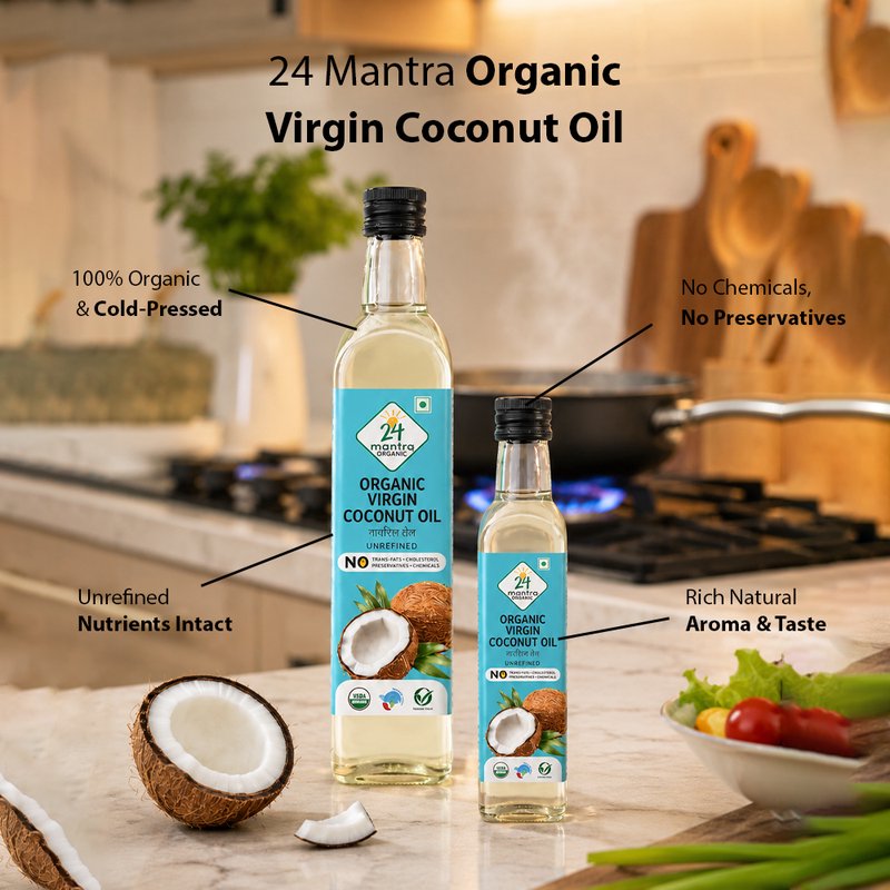 24 Mantra Organic Virgin Coconut Oil 500ml | Cold-Pressed | 100% Certified Organic | Unrefined & Chemical-Free | Multipurpose Coconut Oil