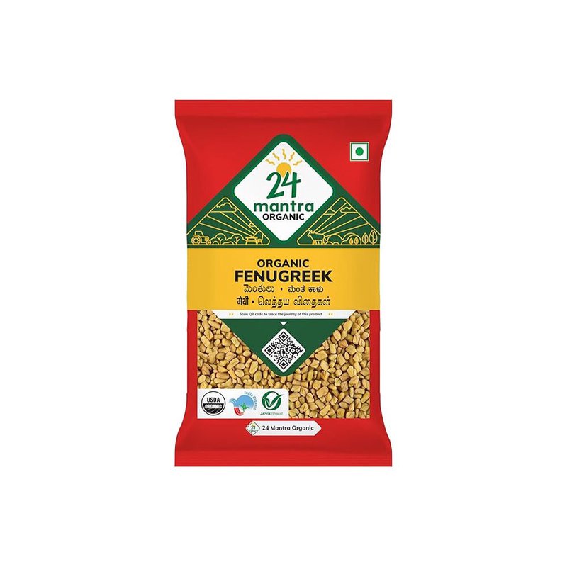 24 Mantra Organic Fenugreek Seeds | Methi Dana | Whole Fenugreek | Indian Spice | Cooking & Seasoning