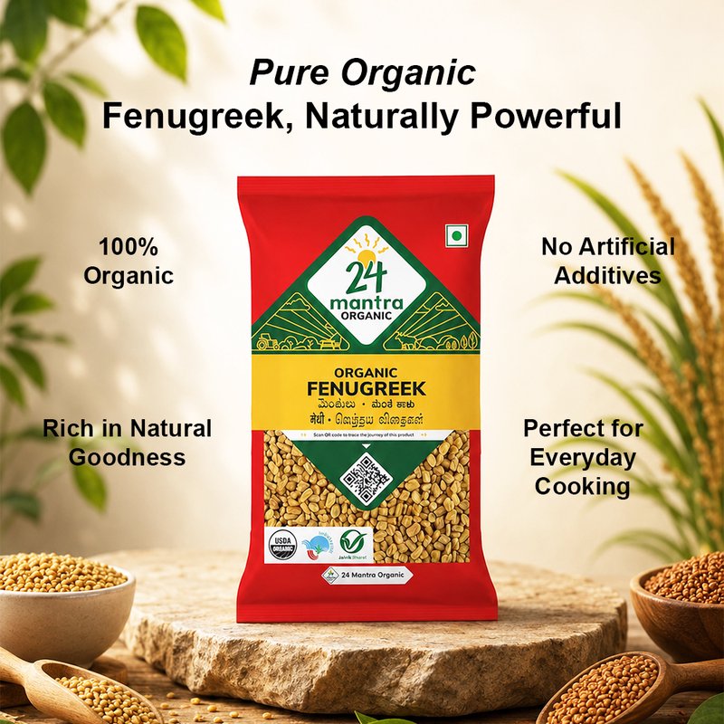 24 Mantra Organic Fenugreek Seeds | Methi Dana | Whole Fenugreek | Indian Spice | Cooking & Seasoning