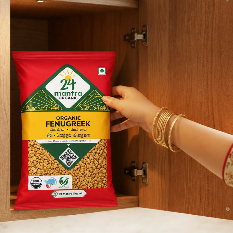 24 Mantra Organic Fenugreek Seeds | Methi Dana | Whole Fenugreek | Indian Spice | Cooking & Seasoning