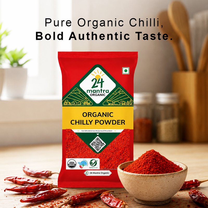24 Mantra Organic Red Chilli Powder | Lal Mirch Powder | Ground Red Chilli | 100% Organic | Rich Colour & Bold Flavour