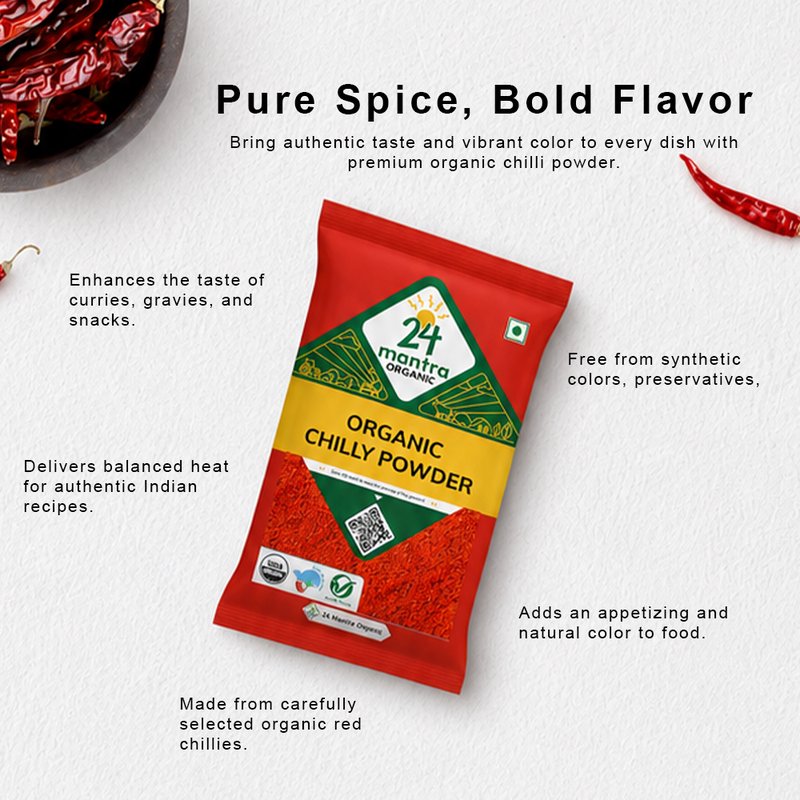 24 Mantra Organic Red Chilli Powder | Lal Mirch Powder | Ground Red Chilli | 100% Organic | Rich Colour & Bold Flavour