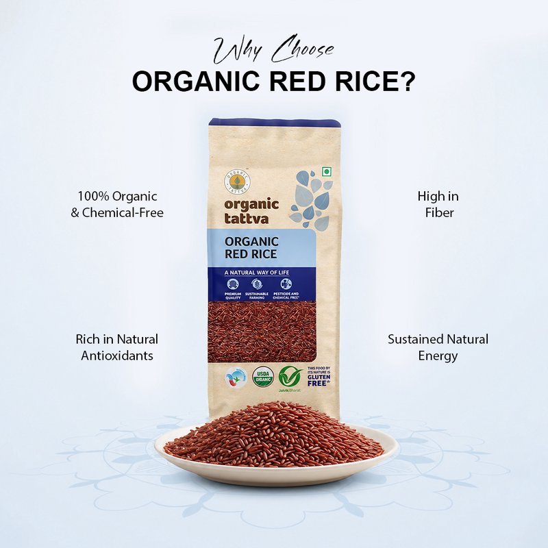 Organic Tattva Red Rice | Organic Red Rice | Whole Grain Rice | High Fibre Whole Grain Rice for Your Daily Cooking