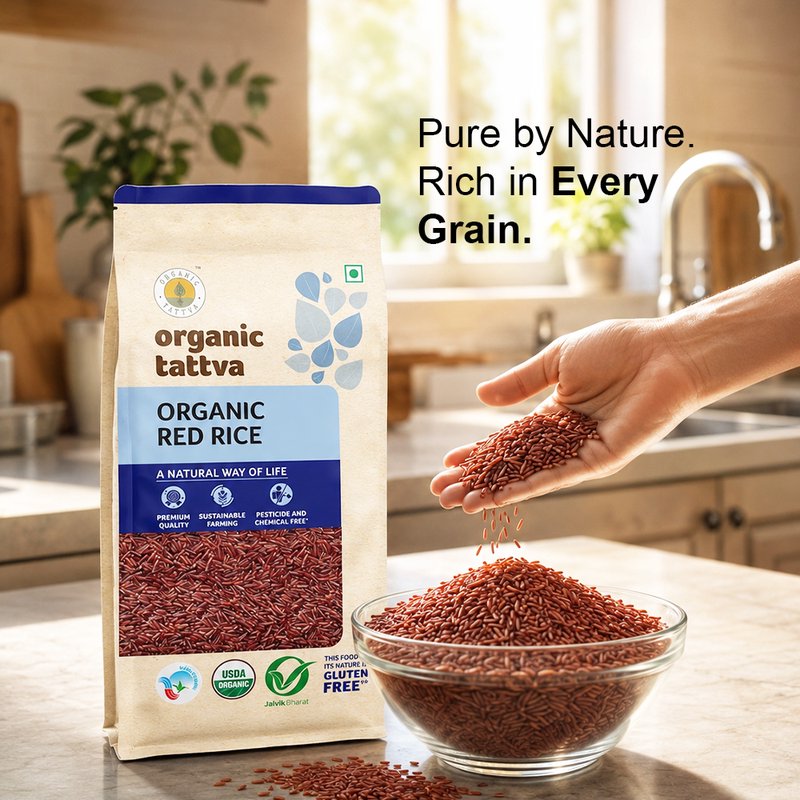 Organic Tattva Red Rice | Organic Red Rice | Whole Grain Rice | High Fibre Whole Grain Rice for Your Daily Cooking