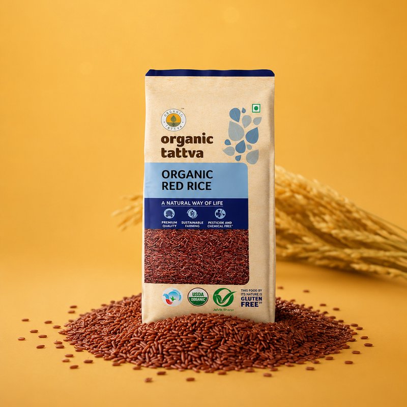 Organic Tattva Red Rice | Organic Red Rice | Whole Grain Rice | High Fibre Whole Grain Rice for Your Daily Cooking