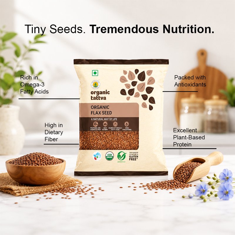 Organic Tattva Flax Seeds | Organic Alsi Seeds | Superfood Rich in Omega-3 | High Fibre & Plant-based Proteins