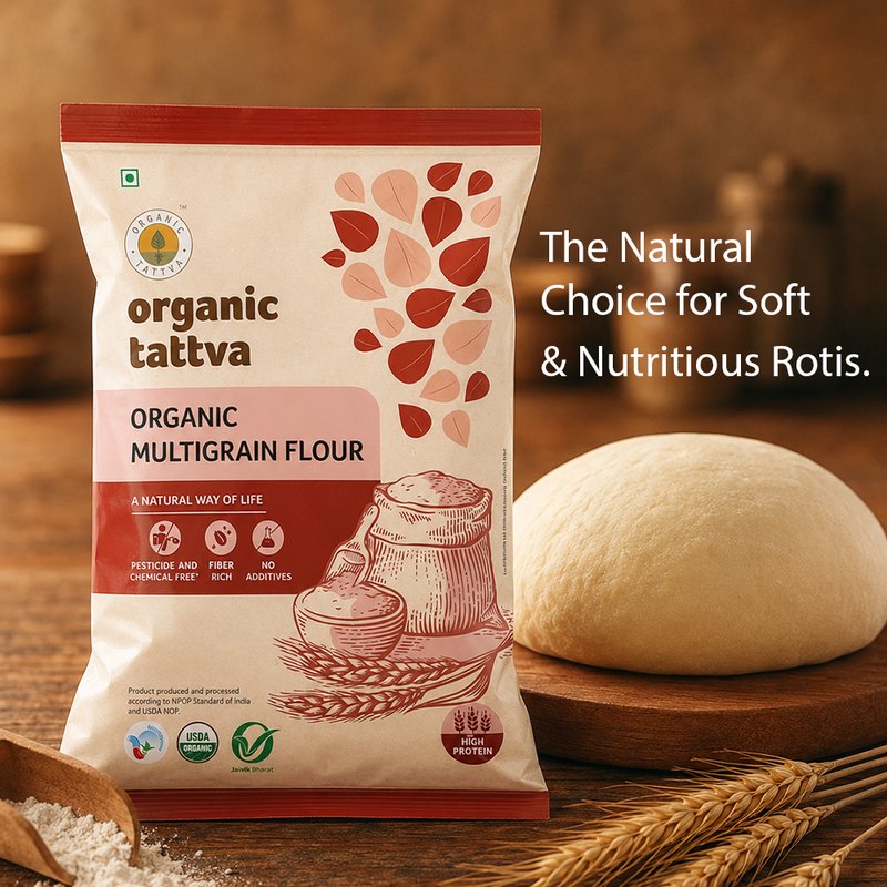 Organic Tattva Multigrain Flour | Multigrain Flour | High Fibre Flour | Health Flour For Making Roti And Daily Meals