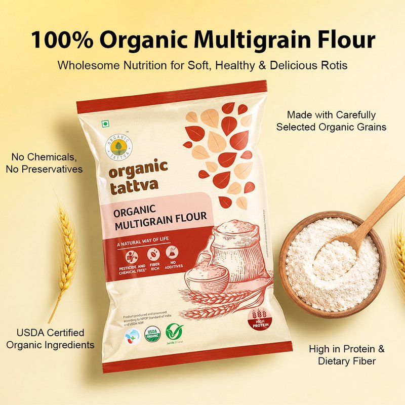 Organic Tattva Multigrain Flour | Multigrain Flour | High Fibre Flour | Health Flour For Making Roti And Daily Meals