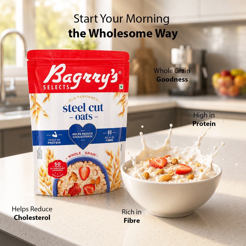 Bagrry's Steel Cut Oats  | Premium Wholegrain Oats Breakfast Cereal | High Fiber & Nutritious Daily Breakfast | Perfect for Porridge, Overnight Oats & Healthy Recipes