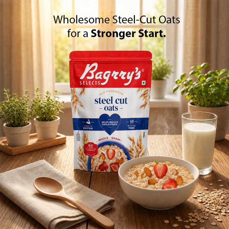 Bagrry's Steel Cut Oats  | Premium Wholegrain Oats Breakfast Cereal | High Fiber & Nutritious Daily Breakfast | Perfect for Porridge, Overnight Oats & Healthy Recipes