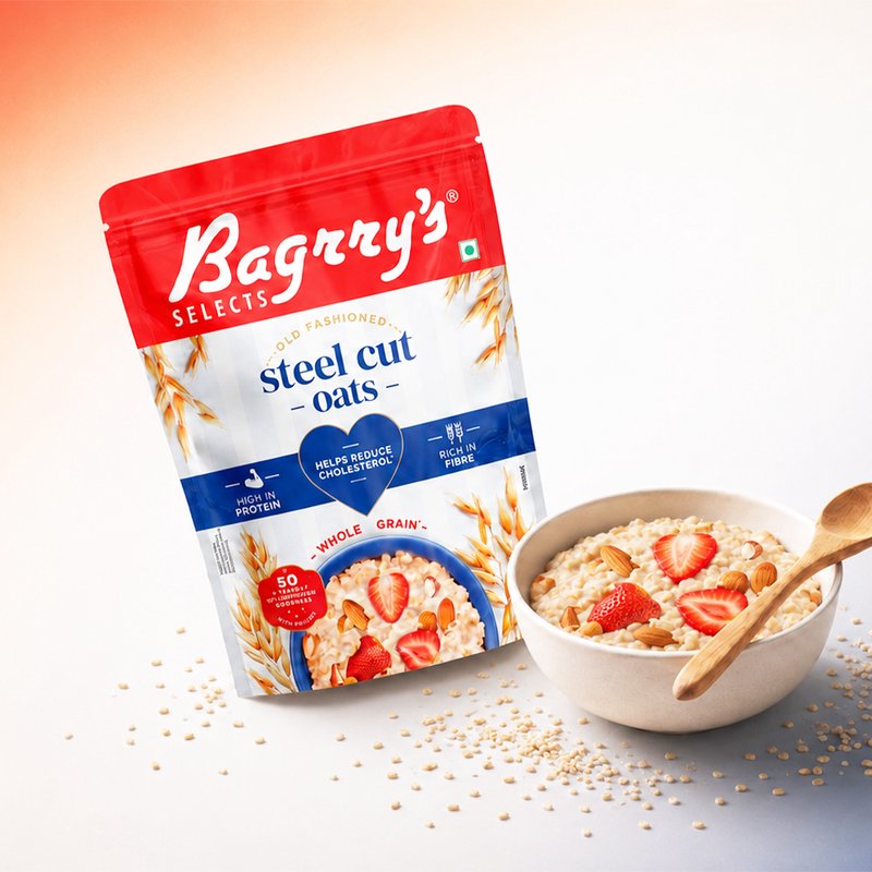 Bagrry's Steel Cut Oats  | Premium Wholegrain Oats Breakfast Cereal | High Fiber & Nutritious Daily Breakfast | Perfect for Porridge, Overnight Oats & Healthy Recipes