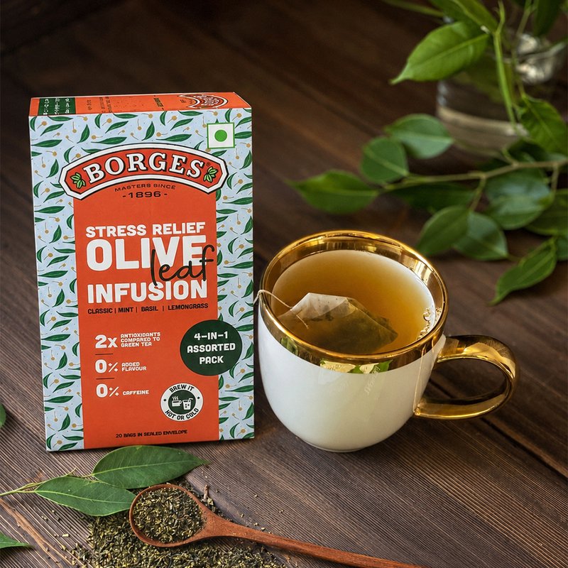 Borges Olive Leaf Infusion Assorted Tea Bags | Herbal Infusion Variety Pack | Caffeine-Free Herbal Tea | Premium Assorted Flavours | 20 Tea Bags