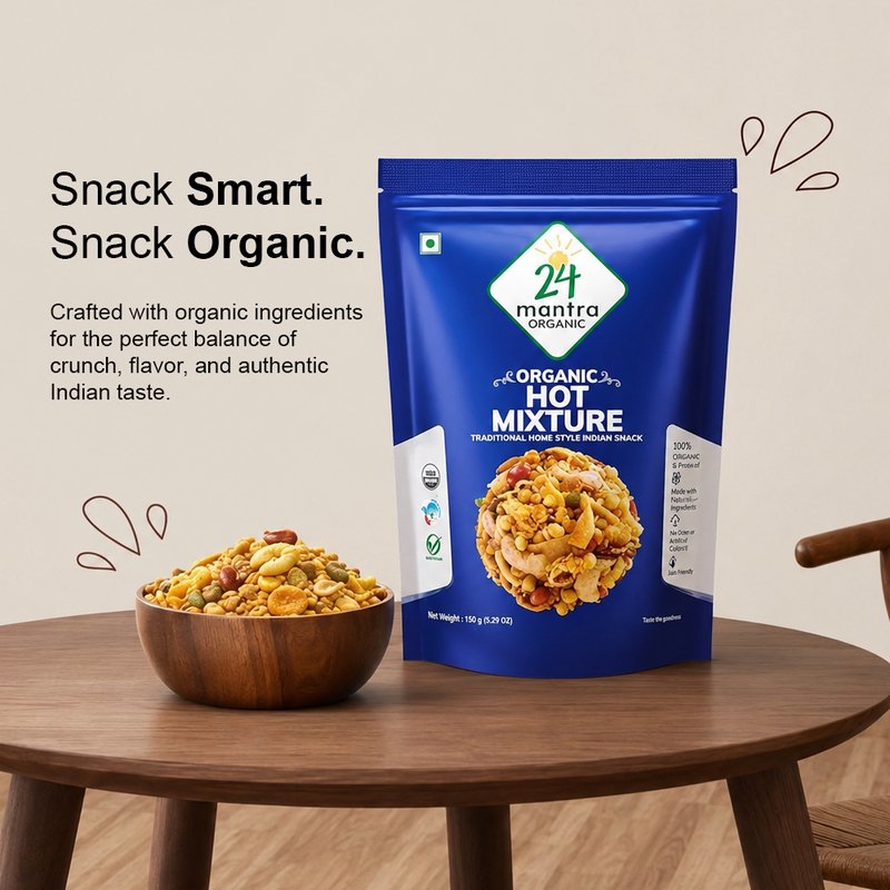 24 Mantra Organic Hot Mixture | Spicy Indian Namkeen | Crunchy Snack Mix | Ready-to-Eat Tea Time Snack