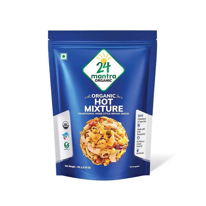 24 Mantra Organic Hot Mixture | Spicy Indian Namkeen | Crunchy Snack Mix | Ready-to-Eat Tea Time Snack