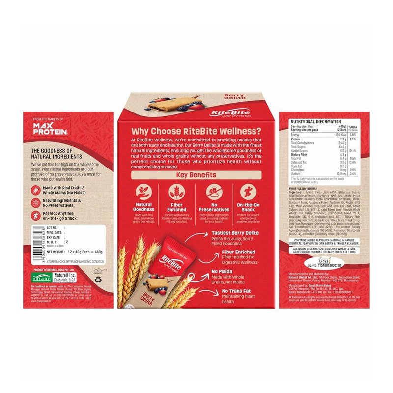 RiteBite Wellness Berry Delight Bar | Mixed Berry Energy Bar | Rich in Fiber | Healthy On-the-Go Snack | Ready-to-Eat thumbnail 2