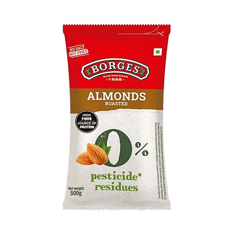 Borges ZPR Roasted Almonds with Skin | Premium Ready-to-Eat Whole Almonds | Crunchy Healthy Snack | Perfect for Snacking, Baking & Trail Mix | 500g
