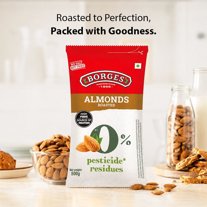 Borges ZPR Roasted Almonds with Skin | Premium Ready-to-Eat Whole Almonds | Crunchy Healthy Snack | Perfect for Snacking, Baking & Trail Mix | 500g