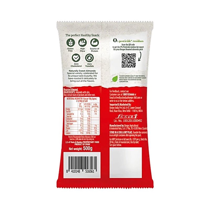 Borges ZPR Roasted Almonds with Skin | Premium Ready-to-Eat Whole Almonds | Crunchy Healthy Snack | Perfect for Snacking, Baking & Trail Mix | 500g thumbnail 2