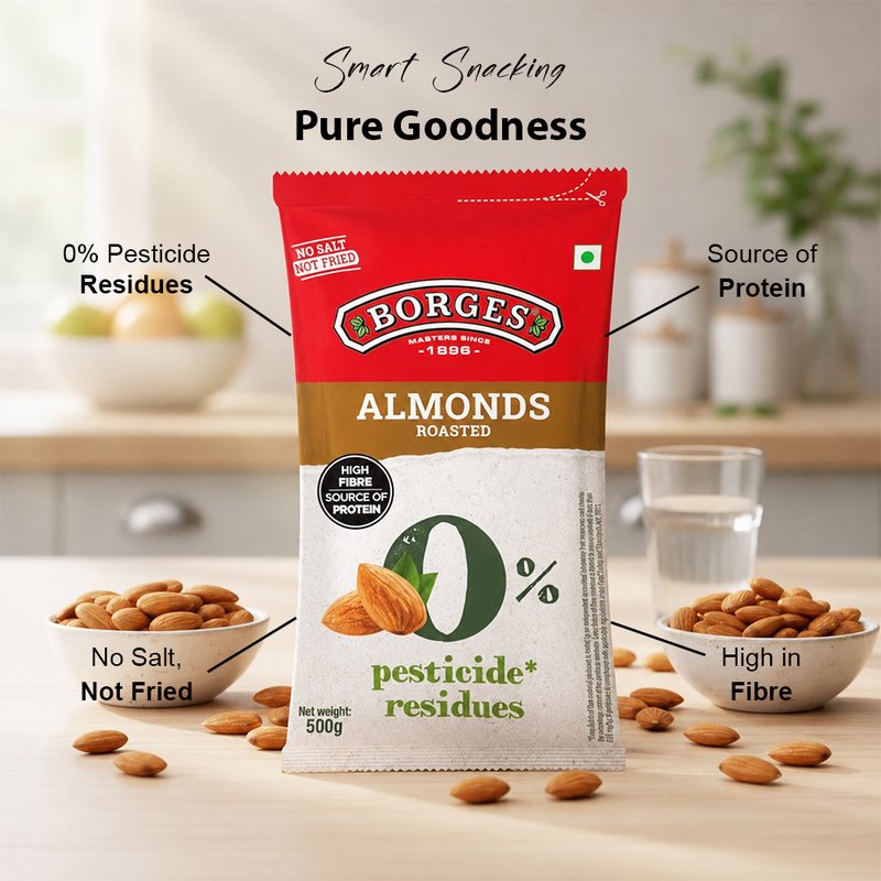 Borges ZPR Roasted Almonds with Skin | Premium Ready-to-Eat Whole Almonds | Crunchy Healthy Snack | Perfect for Snacking, Baking & Trail Mix | 500g