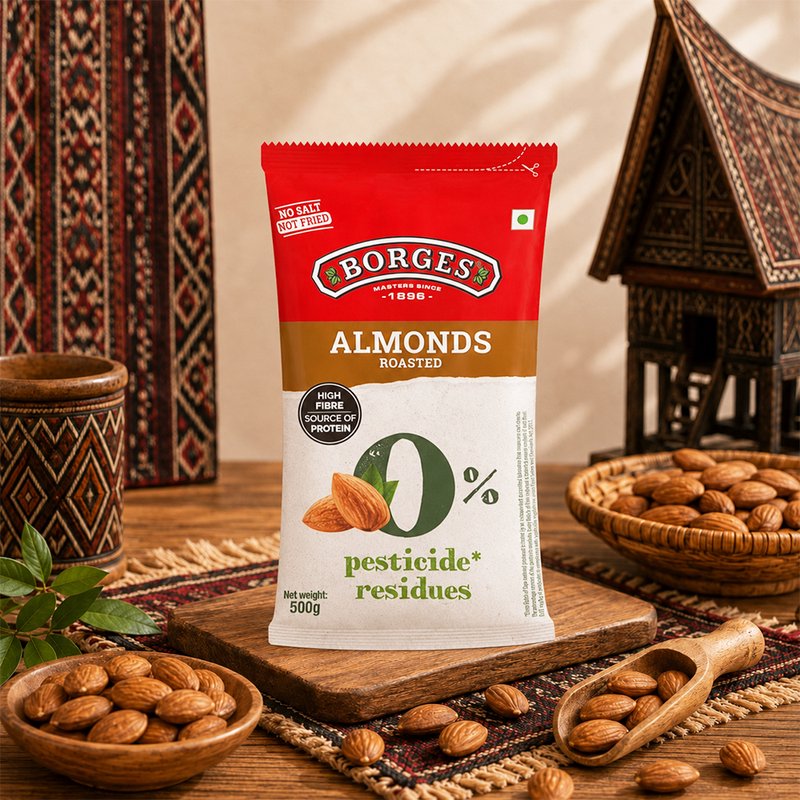Borges ZPR Roasted Almonds with Skin | Premium Ready-to-Eat Whole Almonds | Crunchy Healthy Snack | Perfect for Snacking, Baking & Trail Mix | 500g